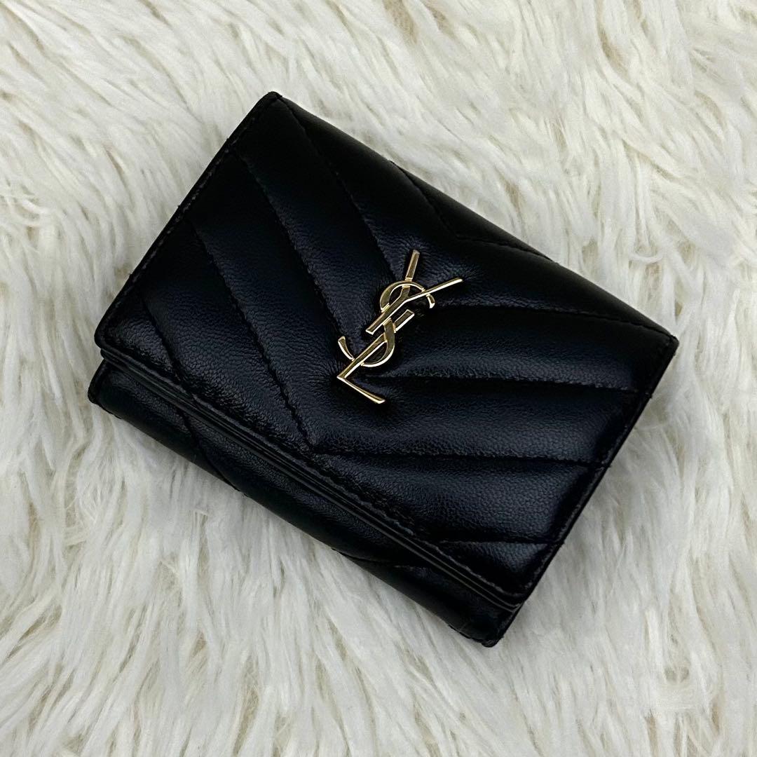 【極美品】RFID内蔵 SAINT LAURENT 三つ折り財布 ブラック