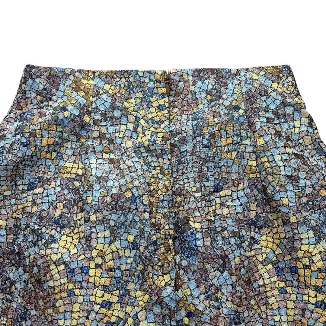ANAYI ジャガードＡライン フレアスカート マルチカラー 幾何学模様 ひざ丈